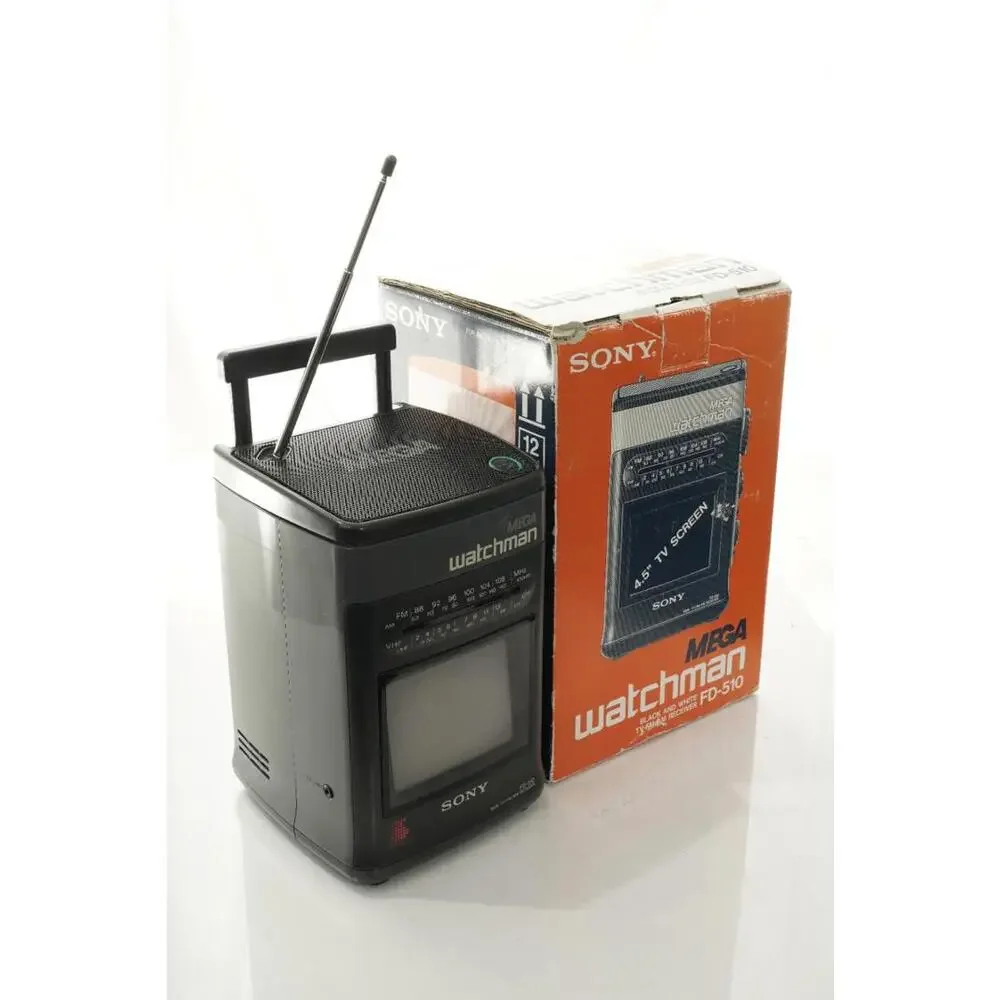Vintage Sony Mega Watchman FD-510 4.5in B&W TV FM AM Receiver W Orig Box
